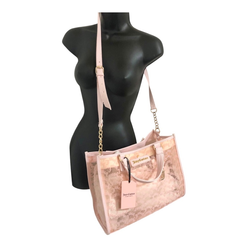 Juicy Couture powder blush mesh net transparently juicy crossbody tote brand new